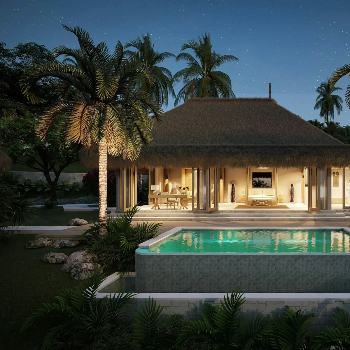 Villa avec piscine au cr&eacute;puscule